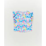 Girls Hi-Shine Ruffle Crop Top in Watercolor Mermaid
