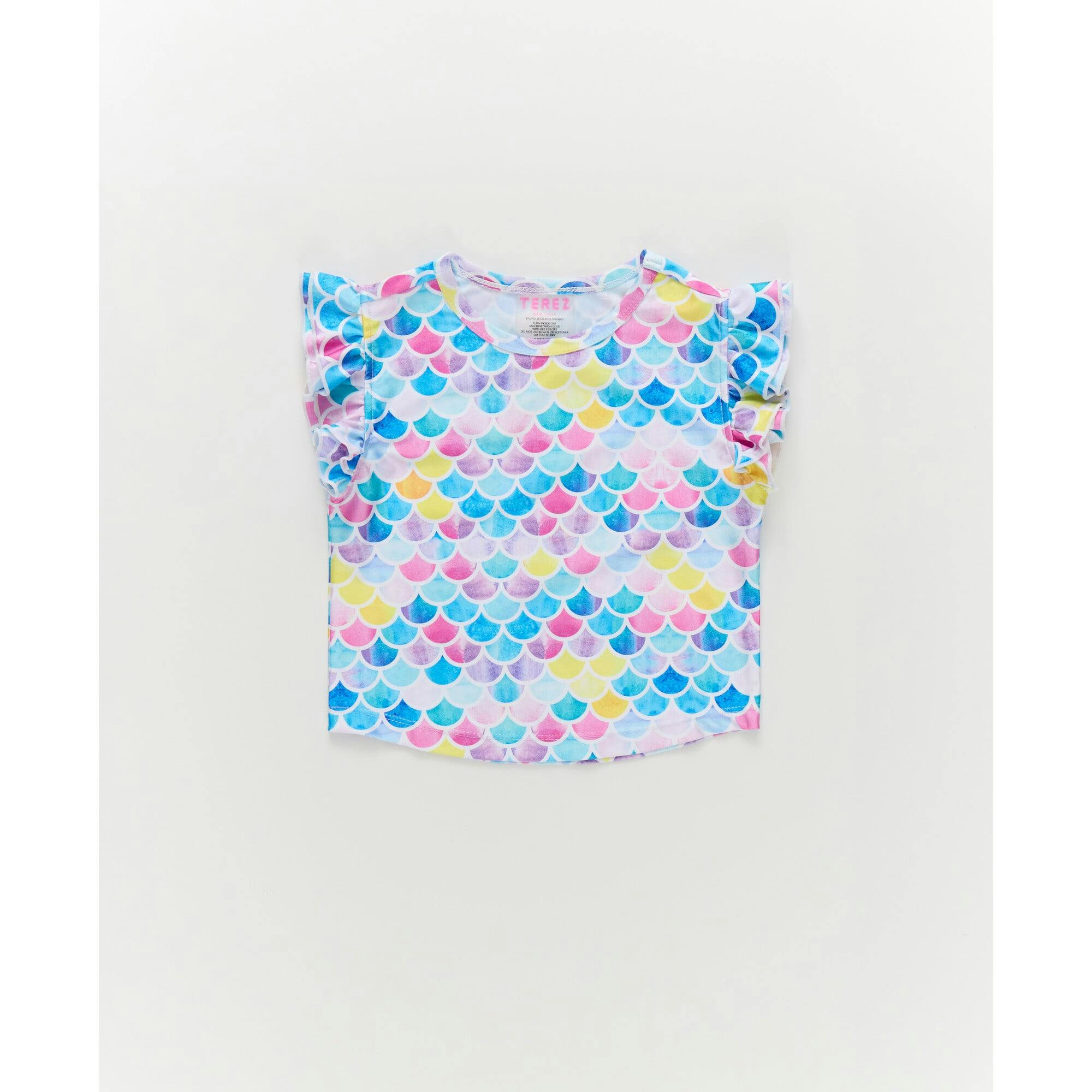 Girls Hi-Shine Ruffle Crop Top in Watercolor Mermaid