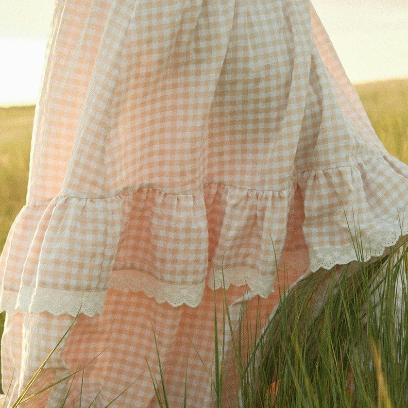 Presley Sleeveless Dress in Cream Gingham