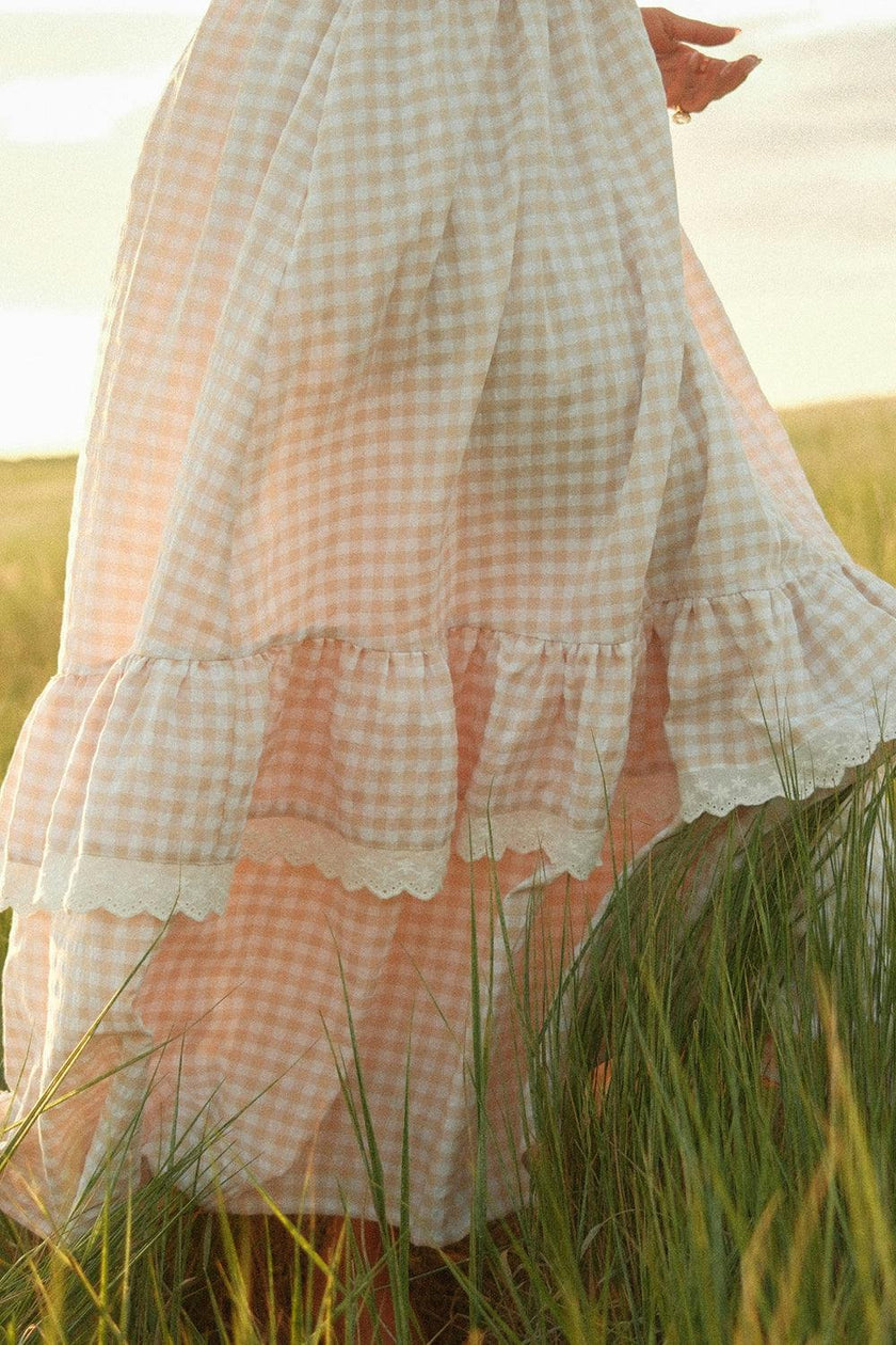 Presley Sleeveless Dress in Cream Gingham 5X