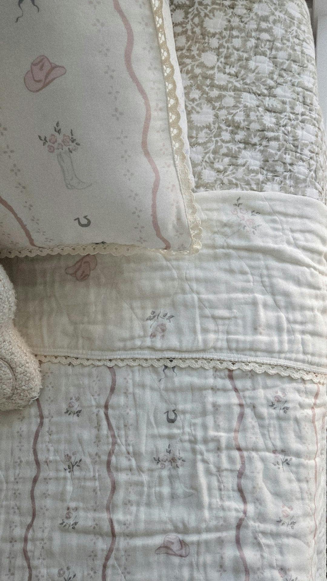 Big Kid Blanket 6 Layer Gauze QUILTED- Vintage Cowgirl