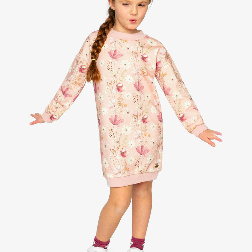 French Terry Dress Pink Printed Flowers