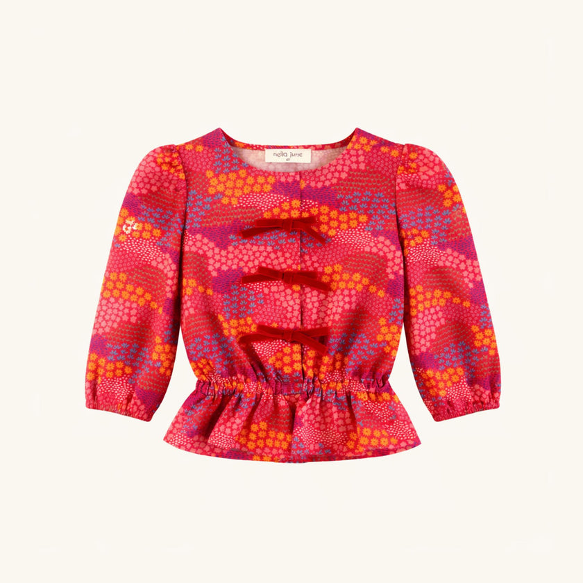 Velvet Bow Top in Red Floral
