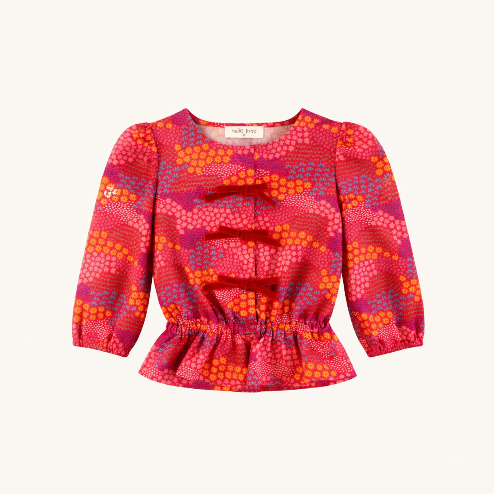 Velvet Bow Top in Red Floral