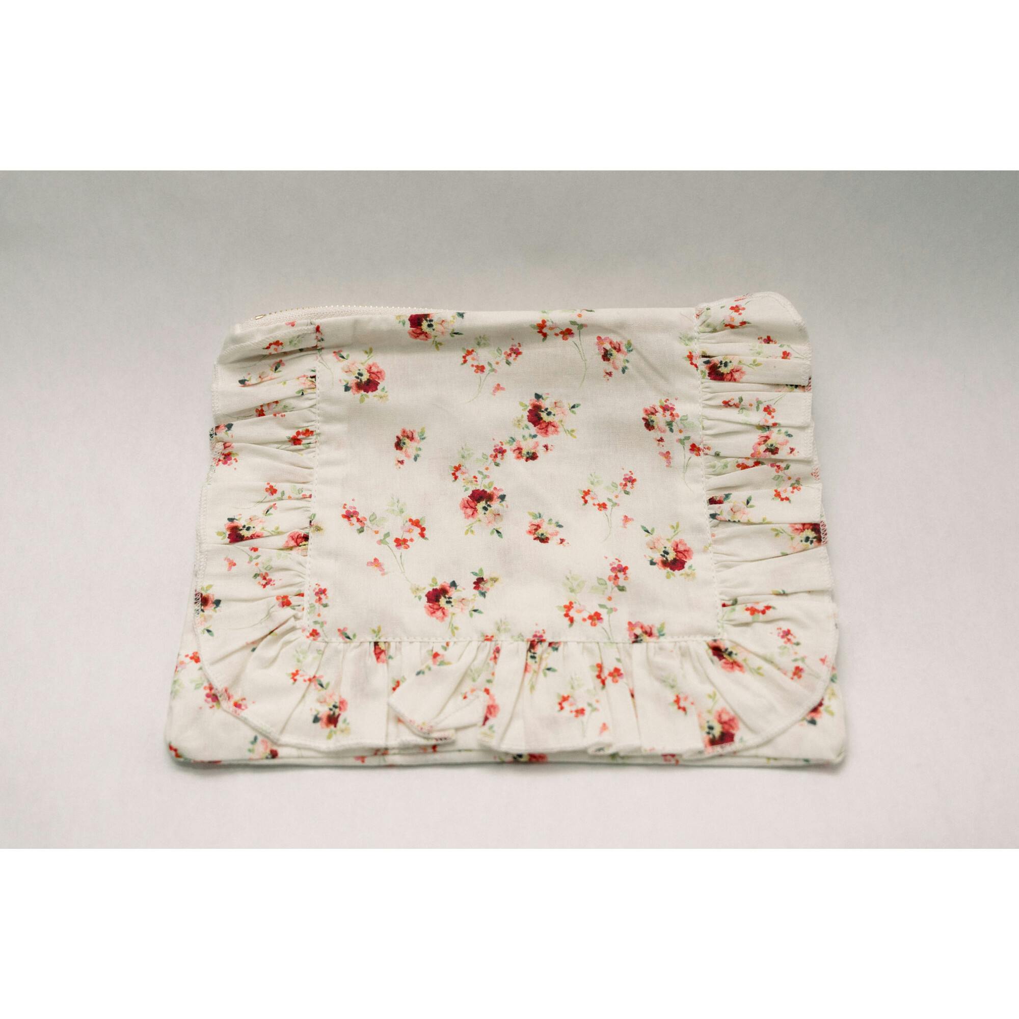 Scarlet Bloom Timeless Floral Ruffle Zipper Pouch