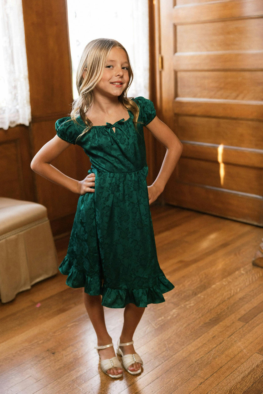 Teen Amira Dress in Emerald Satin