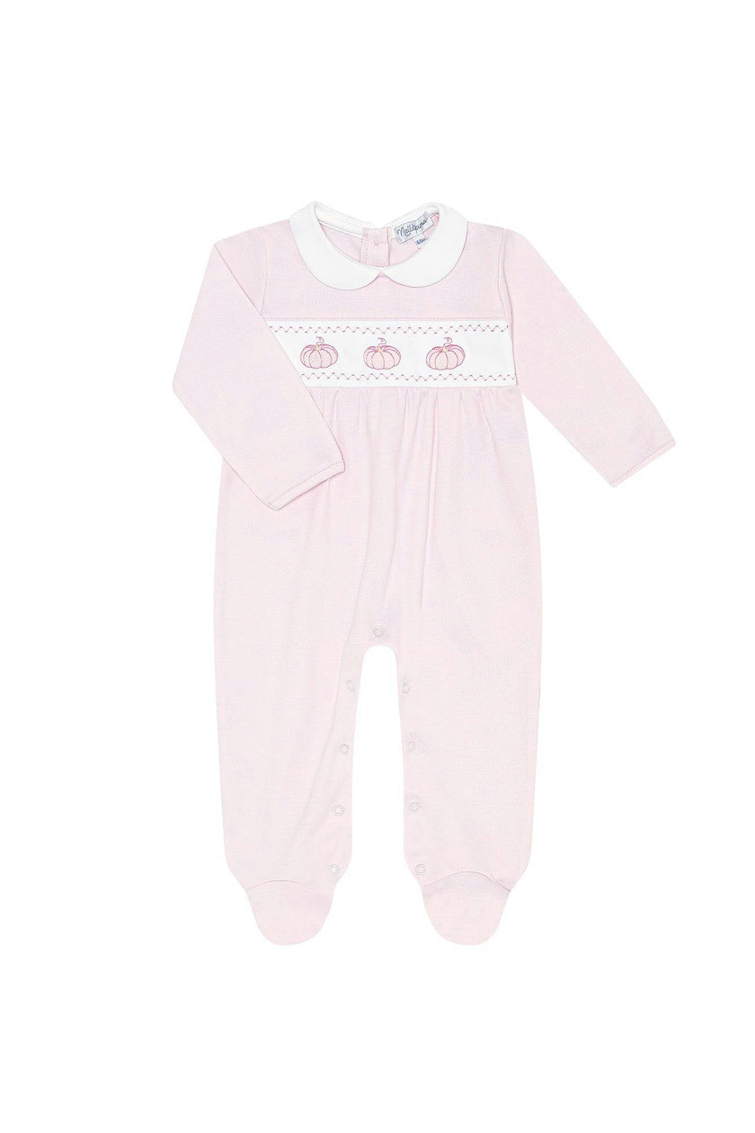 Pink Pumpkin Patch Embroidered Footie