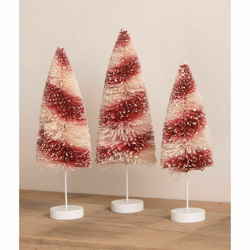 Candy Cane Bottle Brush Glitter Christmas Tree Set Mantel Tabletop Holiday Décor