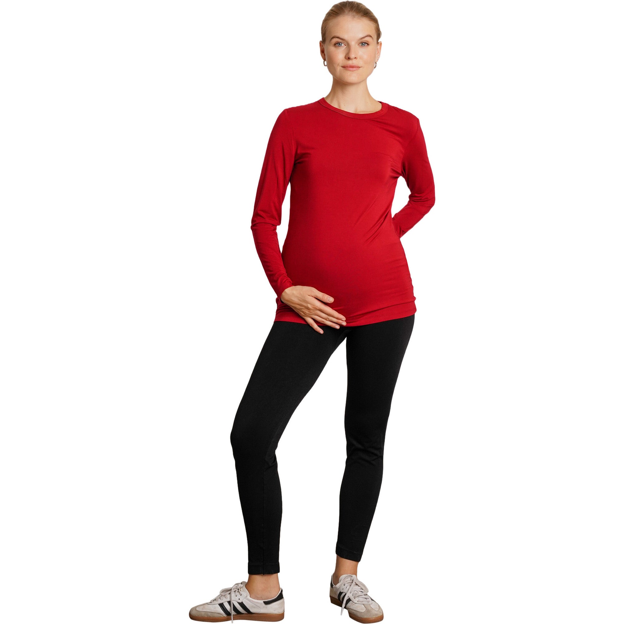Liv Long Sleeve Crew Neck Maternity Tee, Red