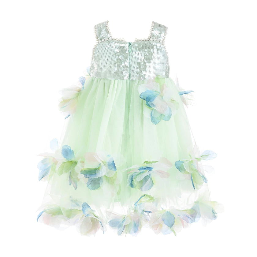 Light Green Sylvienne Sequin Floral Tulle Dress