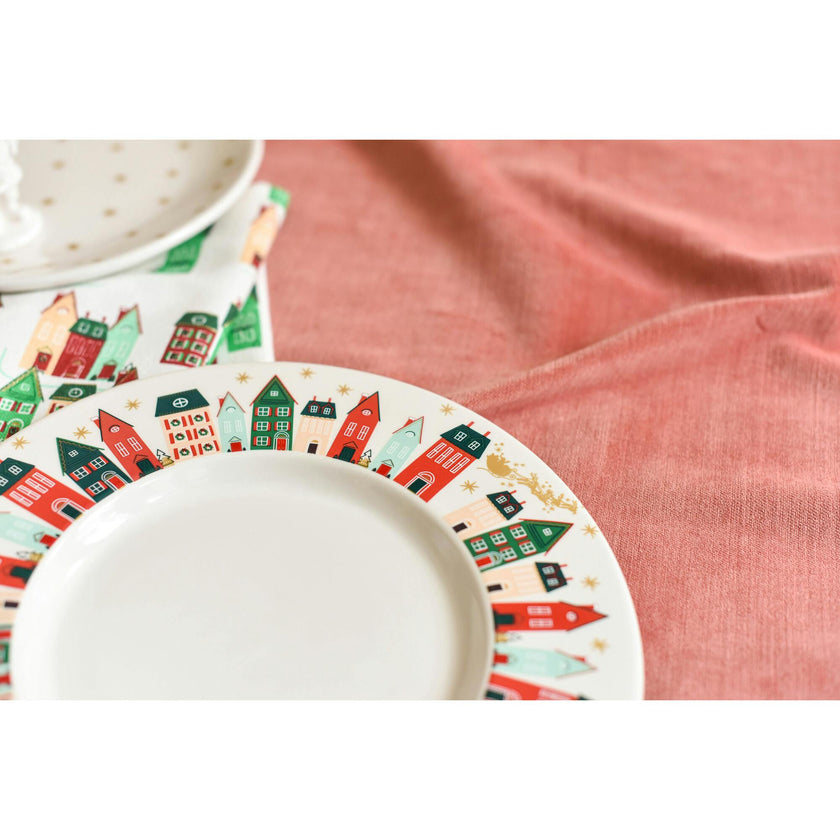 Flying Santa Rimmed Dinner Plate