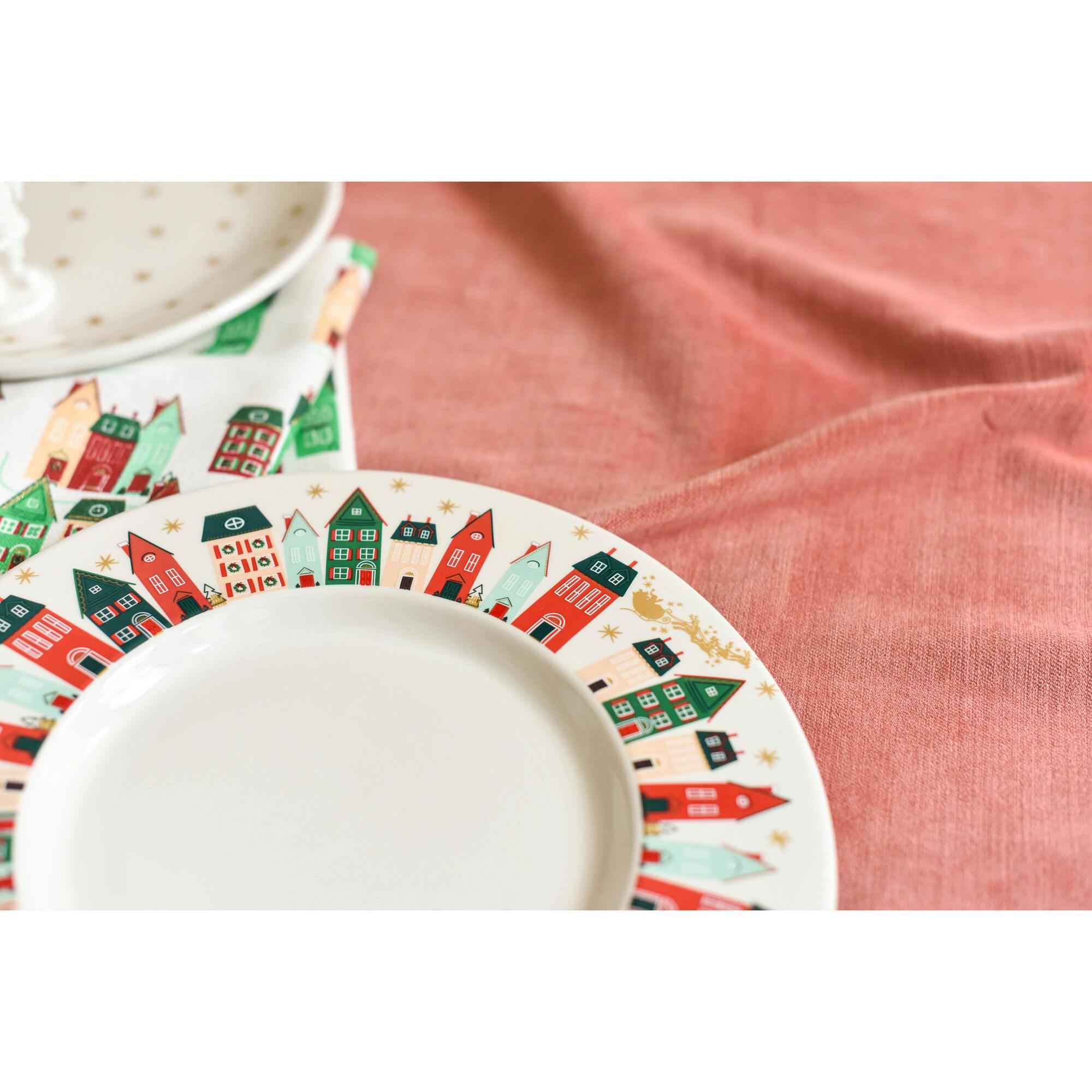 Flying Santa Rimmed Dinner Plate