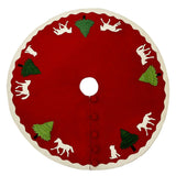 Handmade Dogs and Horses Red Christmas Tree Skirt Hand Felted Wool 60"