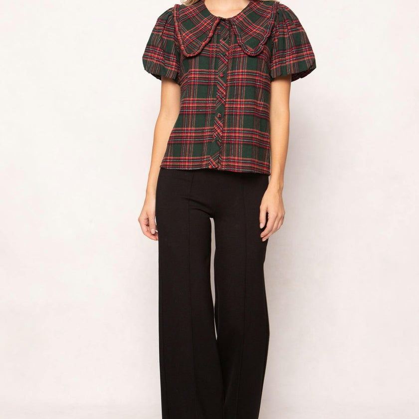 Andrea Blouse in Evergreen Plaid