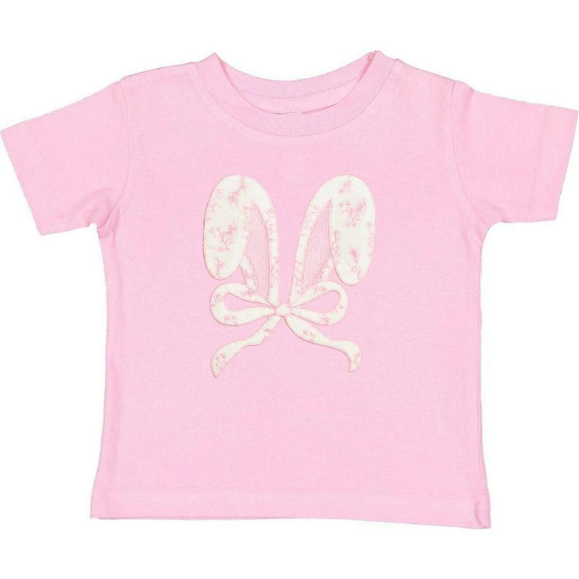 Lace Bunny Bow Patch Easter Short Sleeve T-Shirt - Pink