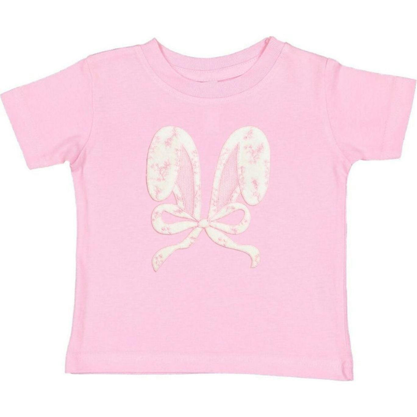 Lace Bunny Bow Patch Easter Short Sleeve T-Shirt - Pink
