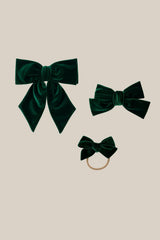 Hair Bows in Emerald Velvet