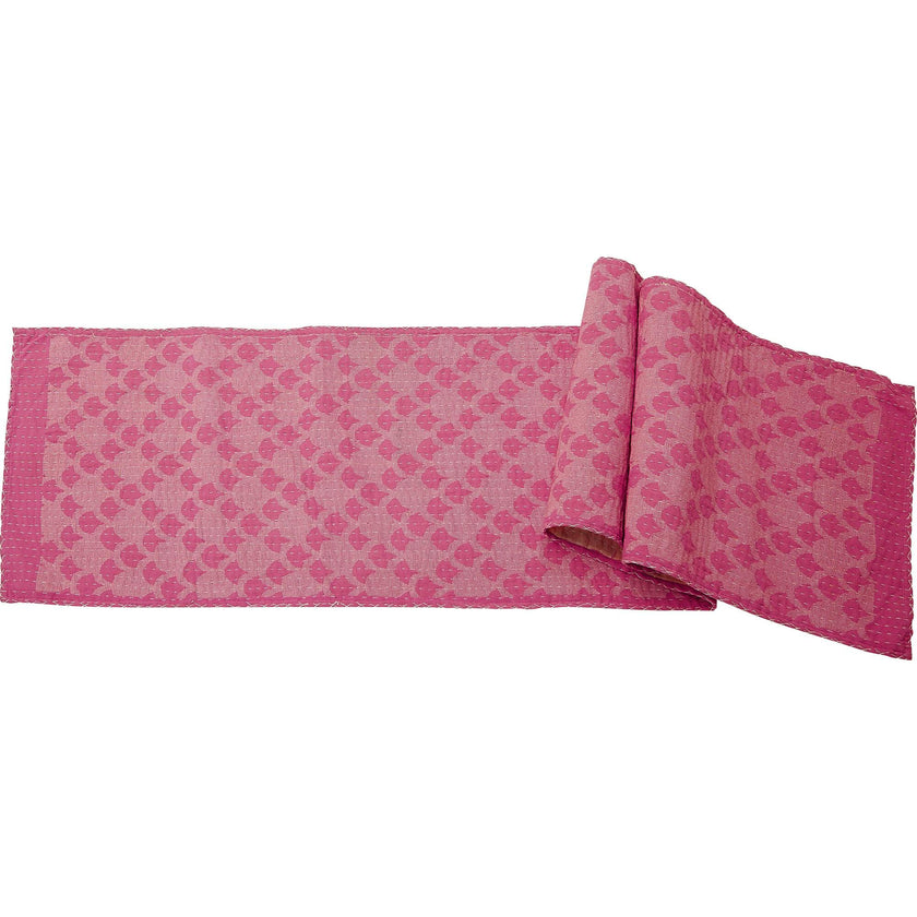 Artisan Hand Loomed Cotton Table Runner - Pink Ginkgo - 18"x96"
