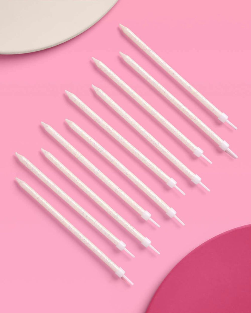 White Glitter Candles - 10 glitter candles