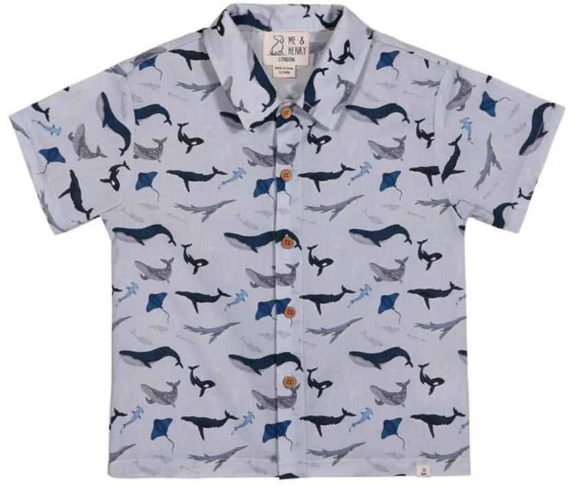 MAUI BLUE WHALE PRINTED WOVEN SHIRT