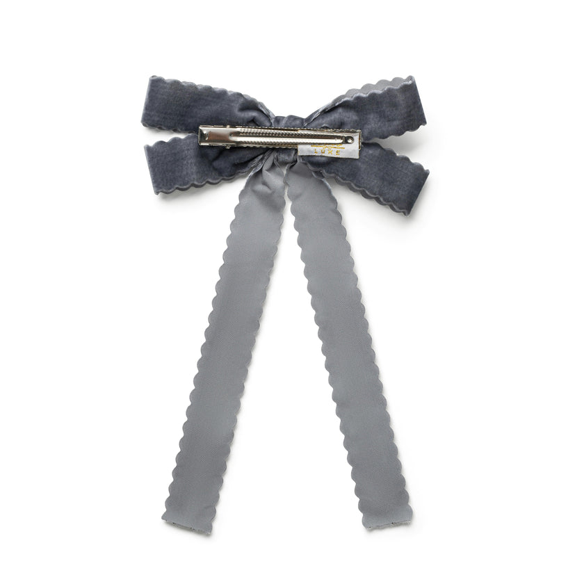 Halo Luxe Opaline Velvet Scalloped Long Tail Clip - Gray