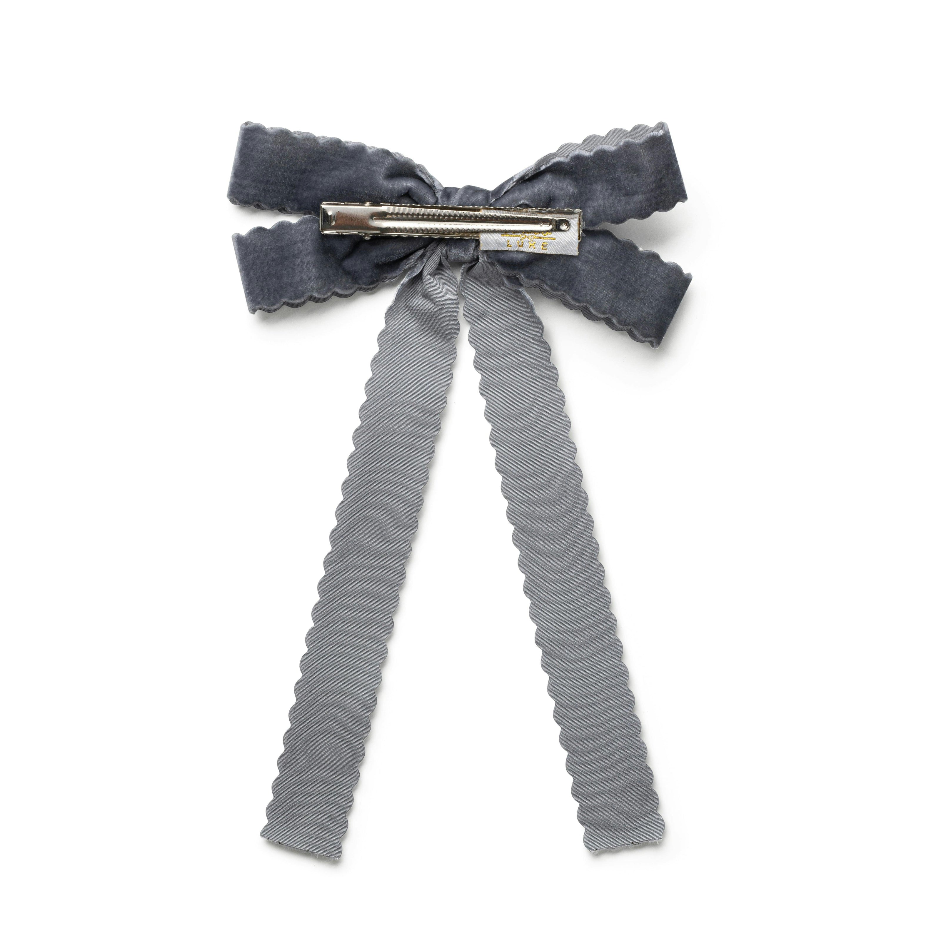 Halo Luxe Opaline Velvet Scalloped Long Tail Clip - Gray