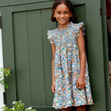 Girls Stevie Dress - True Blue Sketched Floral