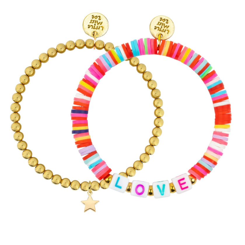 Love Rainbow Disc Bracelet Duo