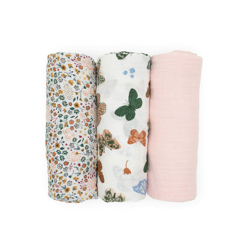 Cotton Muslin Swaddle Blanket 3 Pack - Butterflies