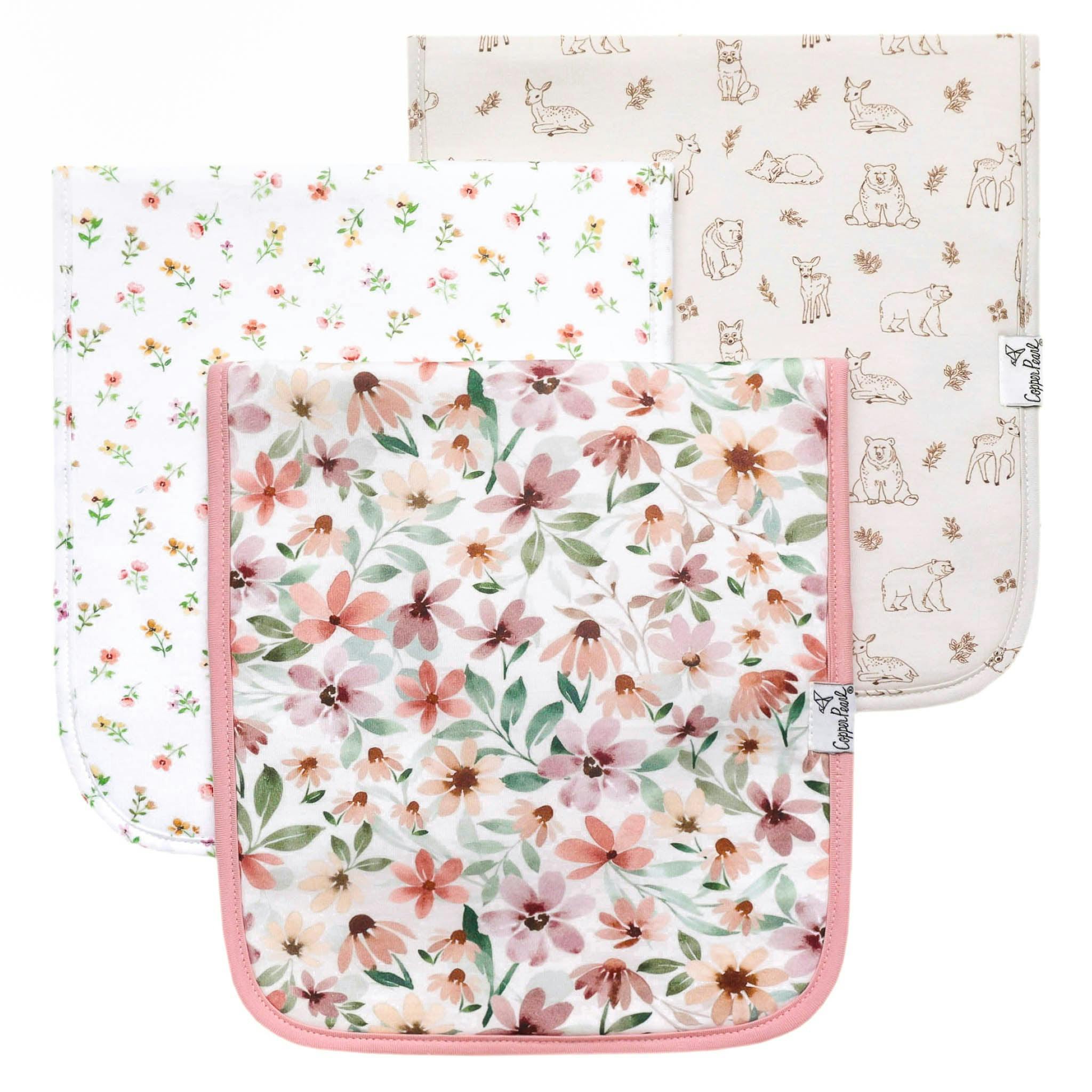 3 Pack Premium Burp Cloths - Natalie