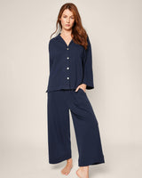 The Olivia Wide Leg Pima Pajama Set in Navy