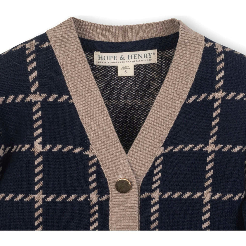 Organic Long Sleeve Boyfriend Cardigan Sweater, Blue
