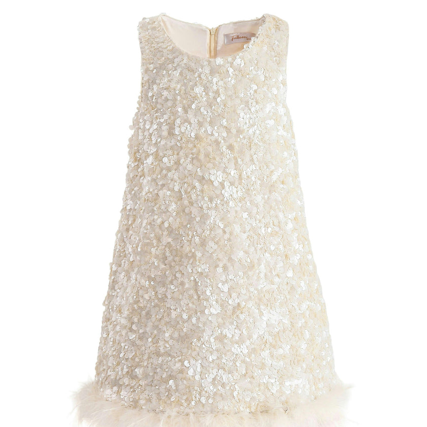 Ivory Sequin Feather Dress