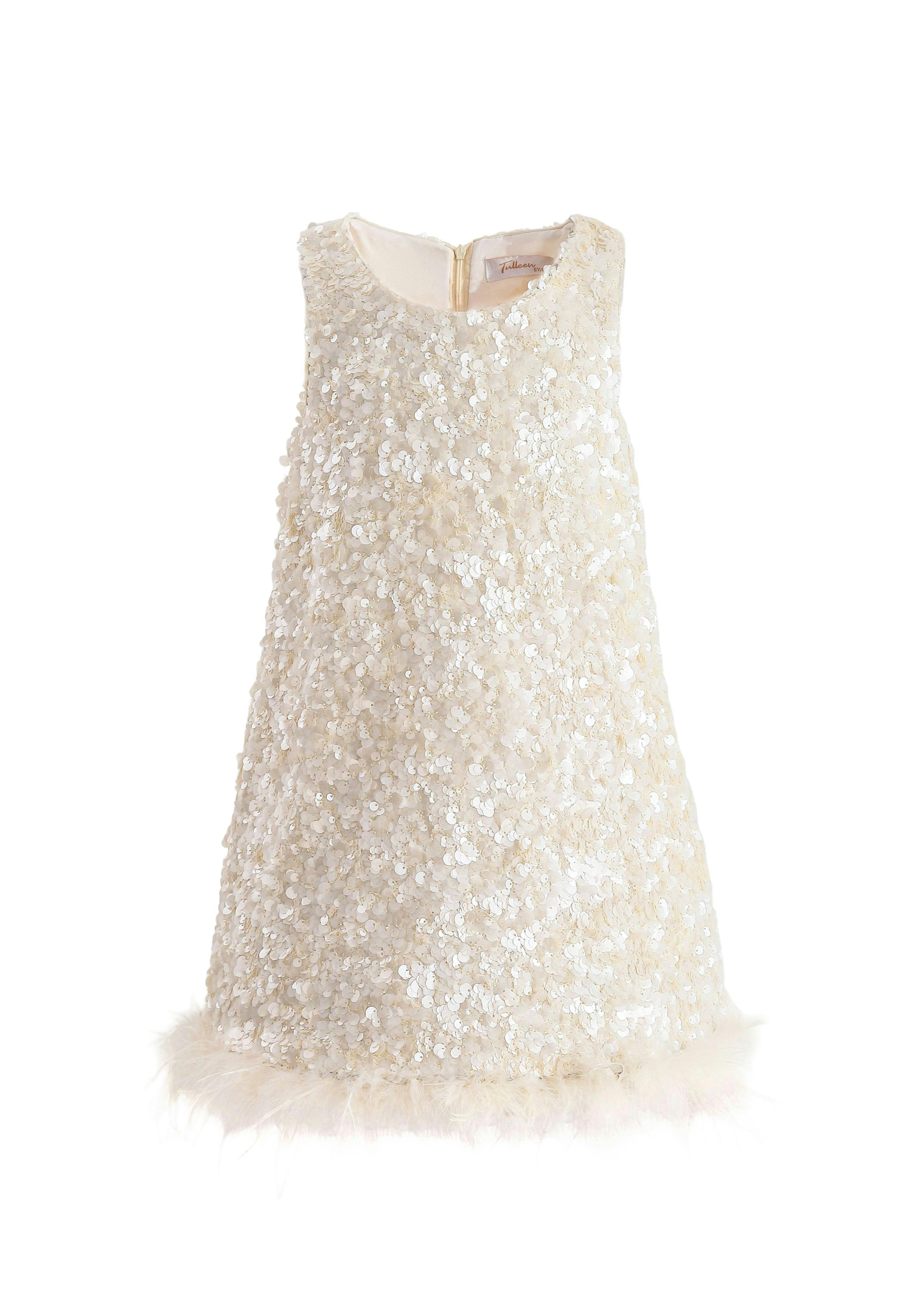 Ivory Sequin Feather Dress