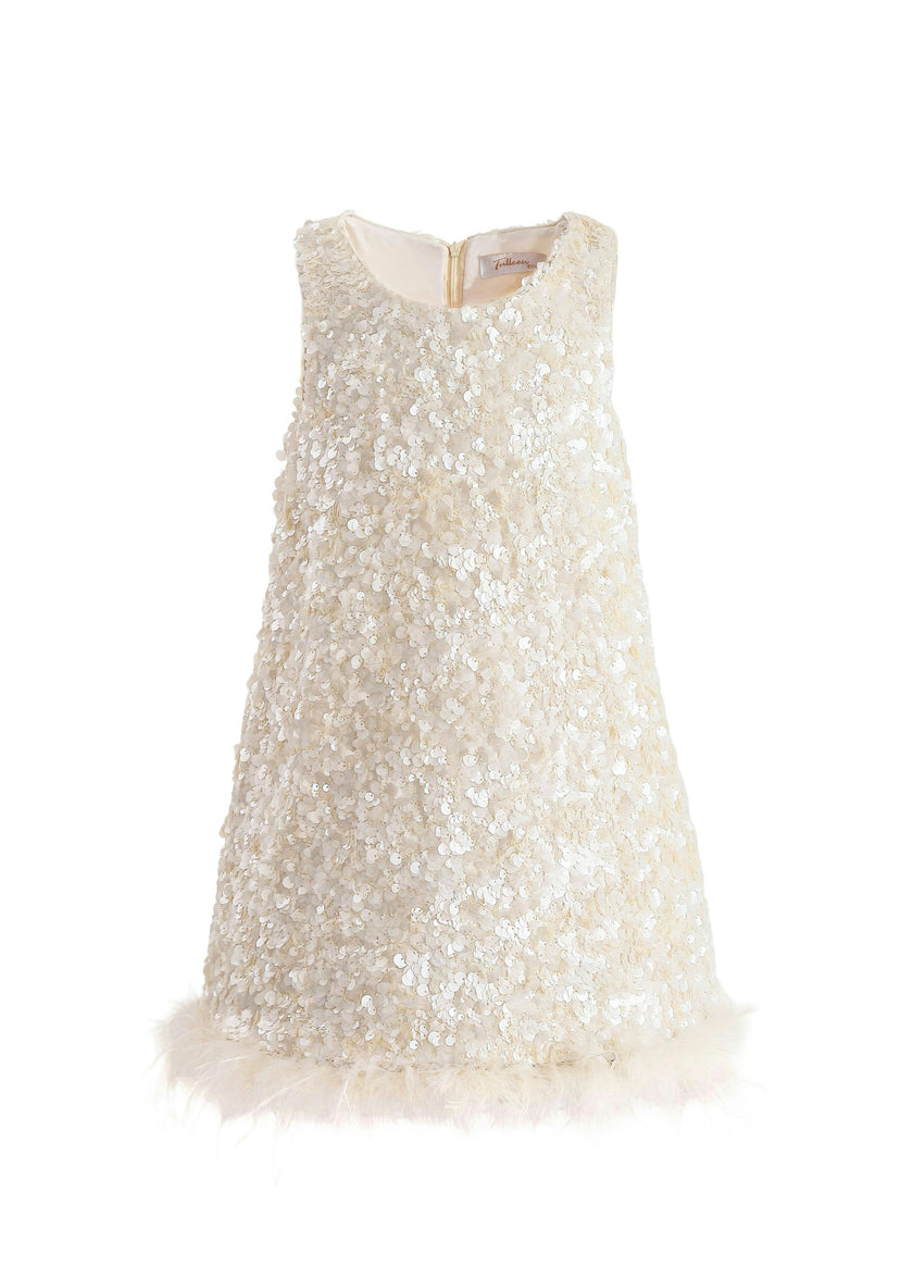 Ivory Sequin Feather Dress