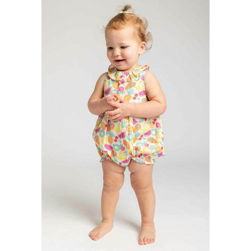 Fruit Print Romper with Neck Ruffle