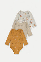Three Pack Organic Cotton Onesie Brown Printed Hedgehogs