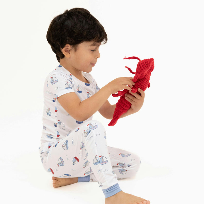 Bubbly Sailboats Blue - Short Sleeve Loungewear Set
