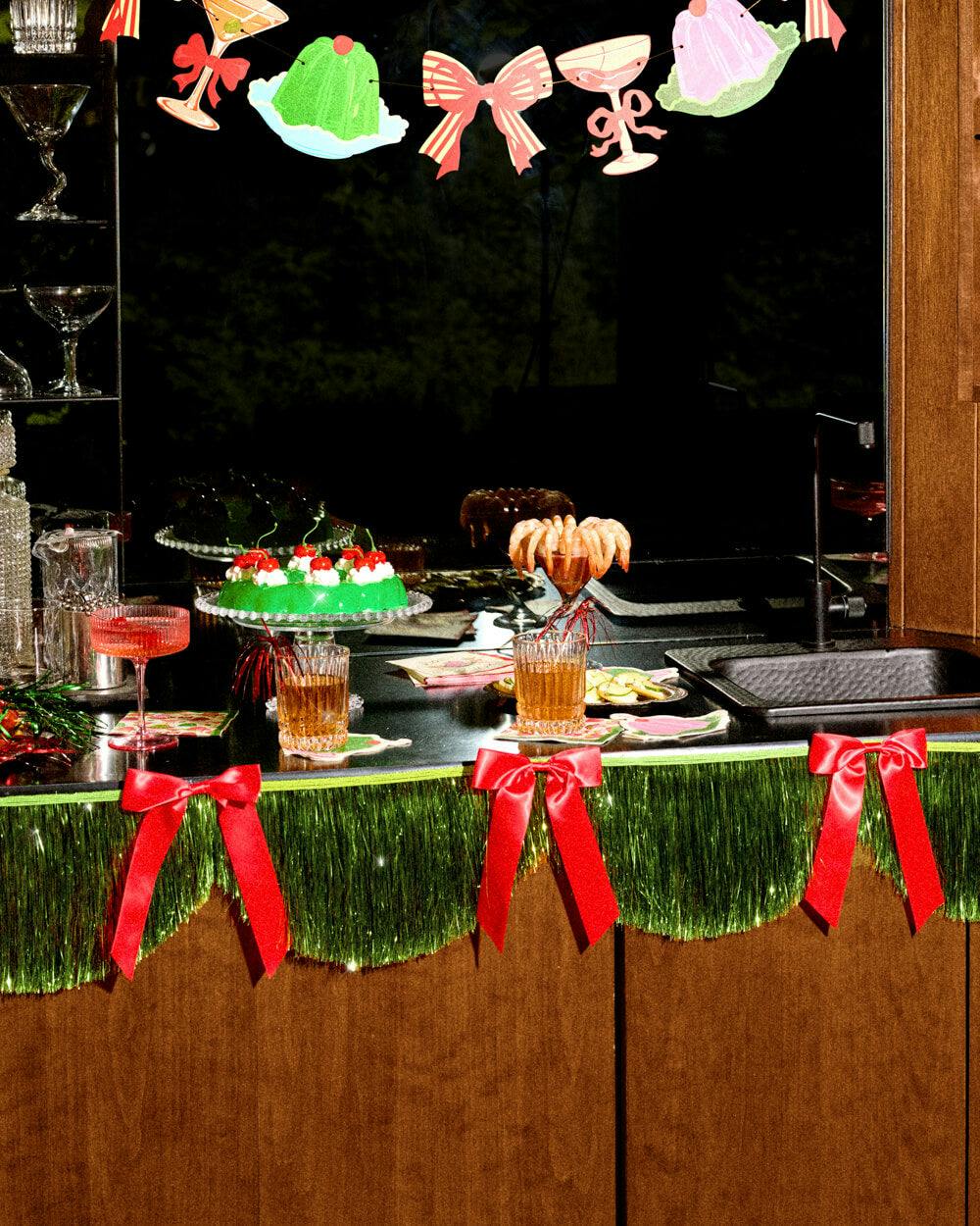 Holiday Bow Fringe Banner - festive scalloped banner