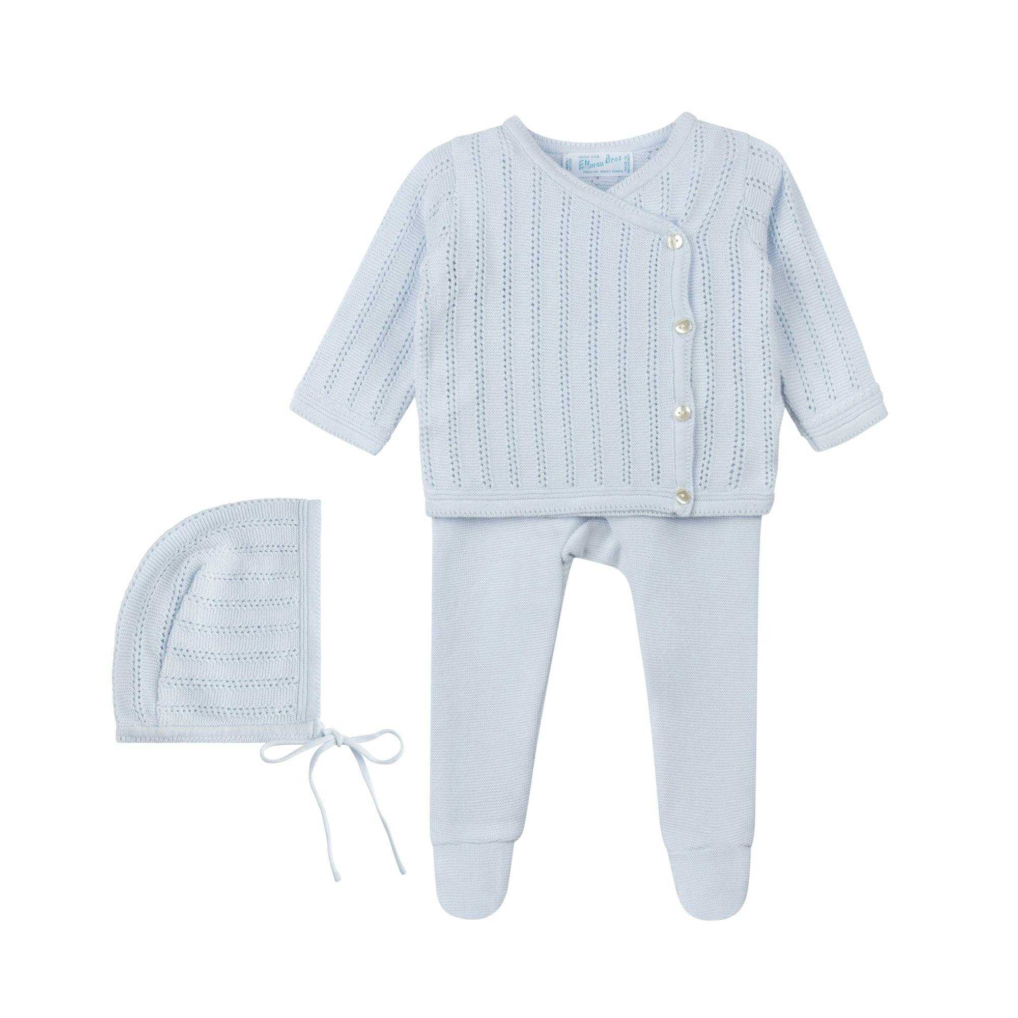 Pointelle Wrap Set with Hat Blue