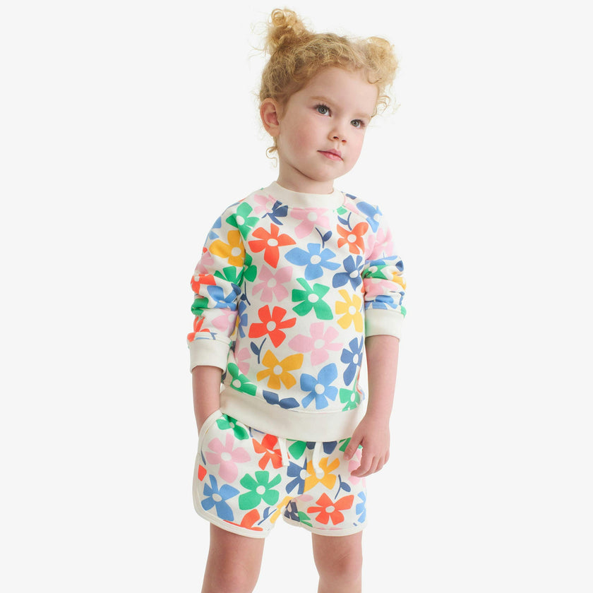 Kids recess short in rainbow blooms