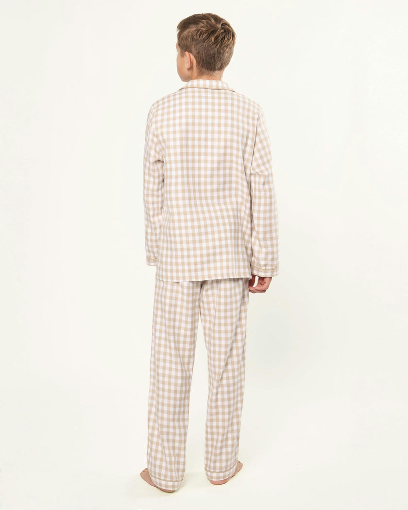 Kid's Twill Pajama Set in Camel Gingham