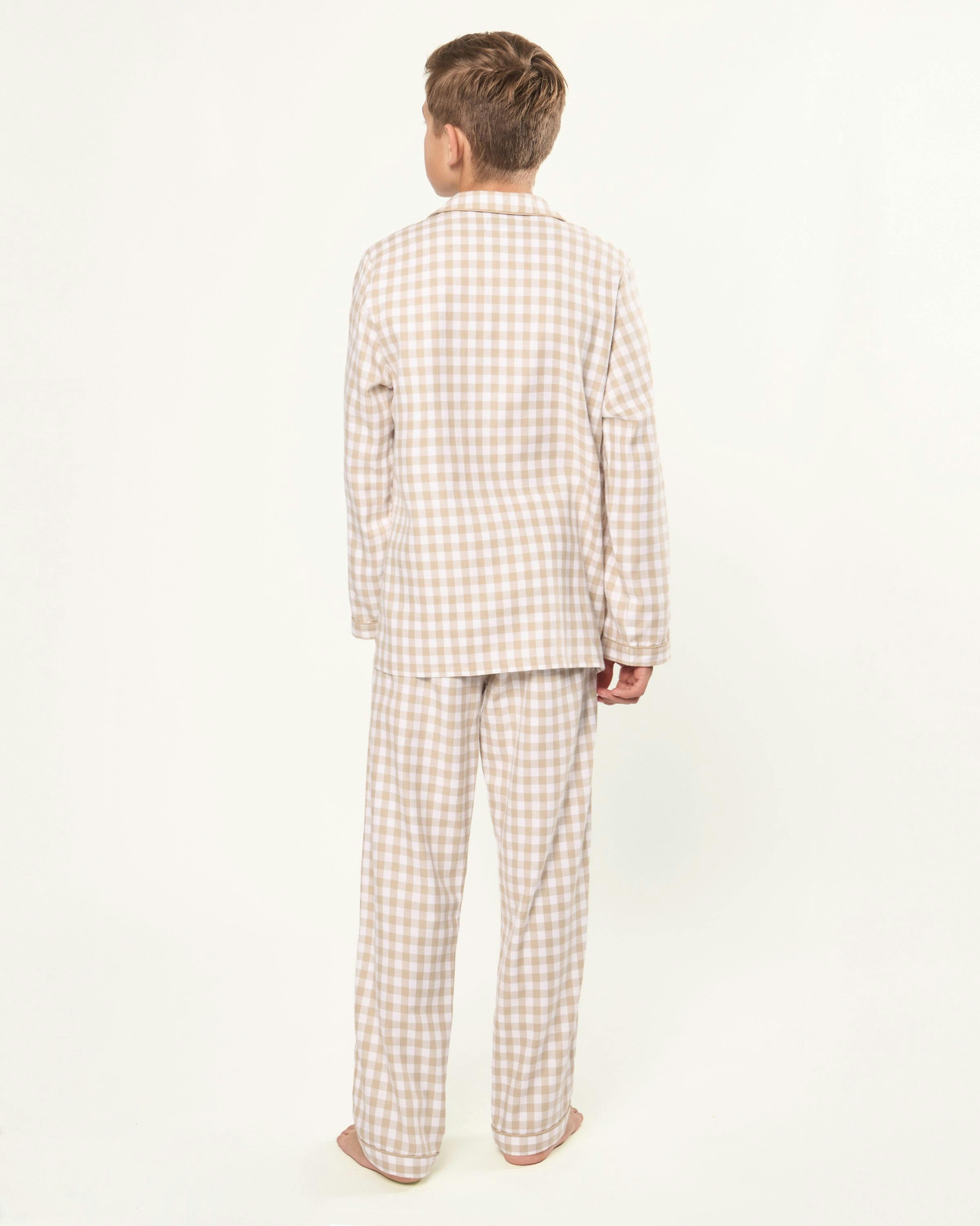 Kid's Twill Pajama Set in Camel Gingham