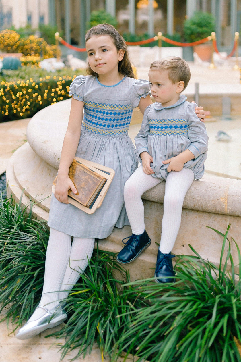AMBRE GREY FLANNEL SMOCKED DRESS