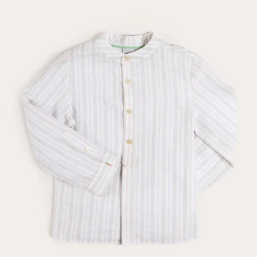 Hampton Stripe Mao Collar Shirt in Green (3- 10yrs)