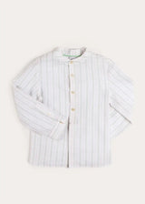 Hampton Stripe Mao Collar Shirt in Green (3- 10yrs)