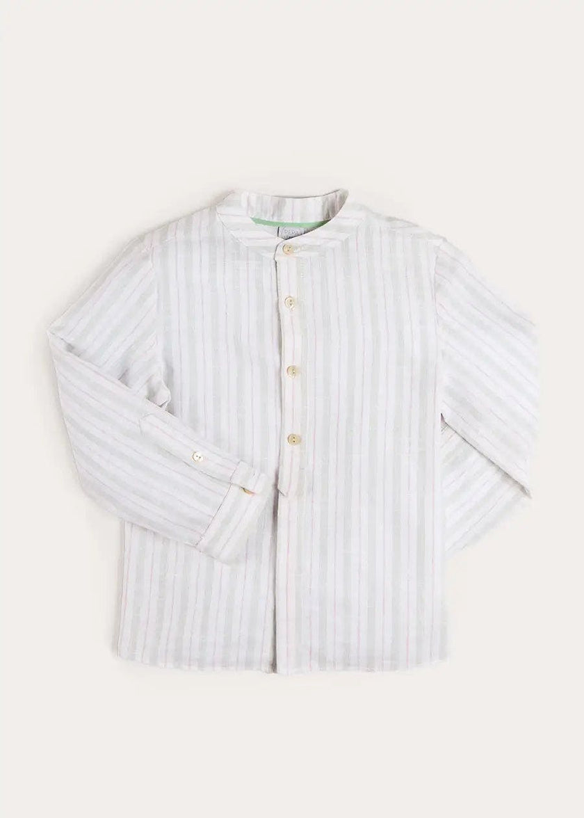 Hampton Stripe Mao Collar Shirt in Green (3- 10yrs)