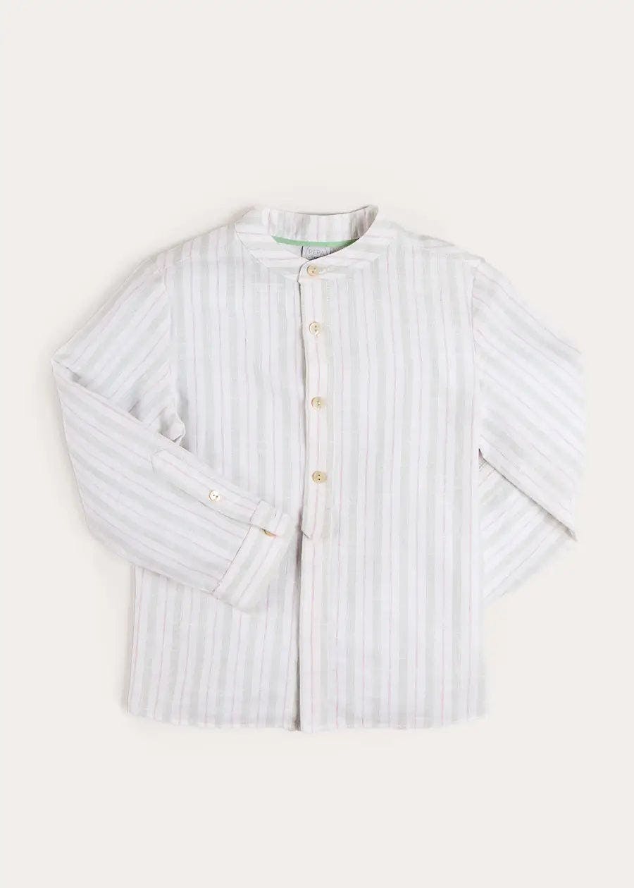 Hampton Stripe Mao Collar Shirt in Green (3- 10yrs)