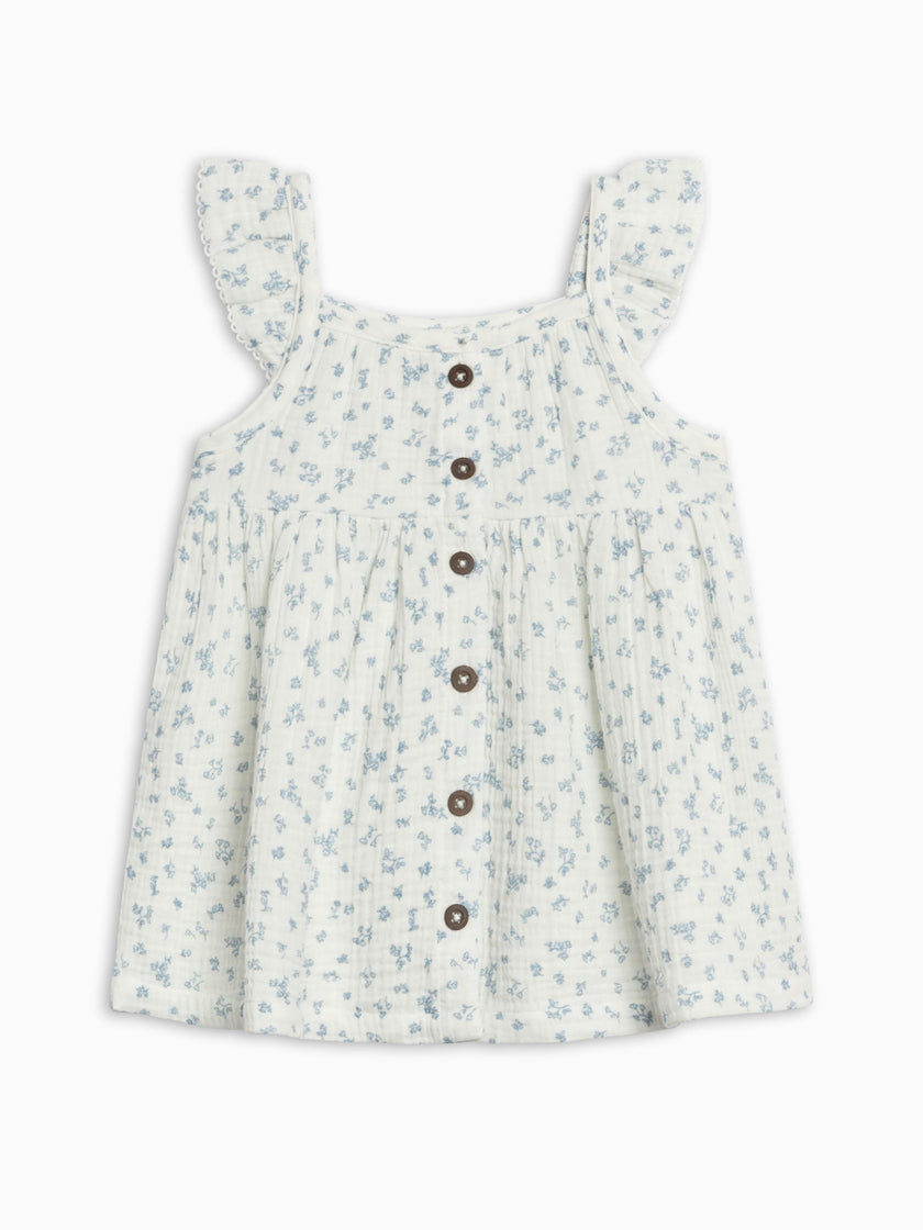 Maisy Muslin Ruffle Strap Dress - Rosebay Floral / Coconut + Sea