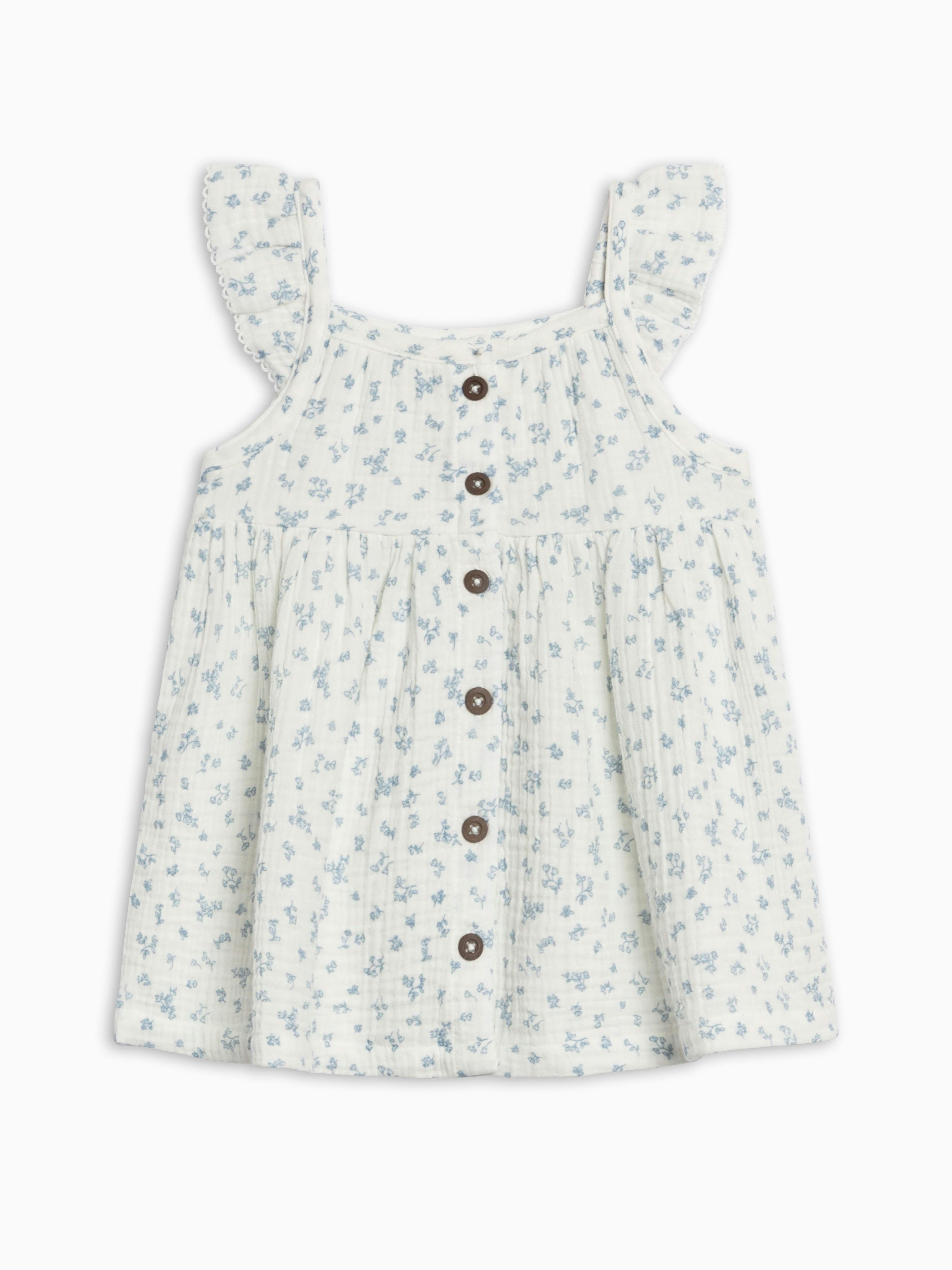 Maisy Muslin Ruffle Strap Dress - Rosebay Floral / Coconut + Sea
